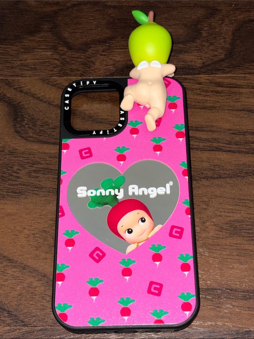 Casetify Pink Sonny Angel Radish Pattern iPhone 12 Case with Green Hipper